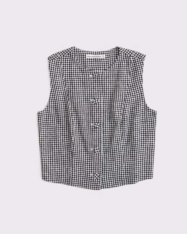 Cropped Linen-Blend Button-Through Vest | Abercrombie & Fitch (US)