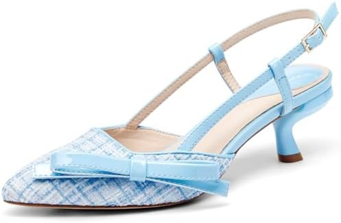 Coutgo Women's Slingback Low Kitten Heels Closed Pointed Toe Bow Pumps Wedding Dress Shoes | Amazon (US)