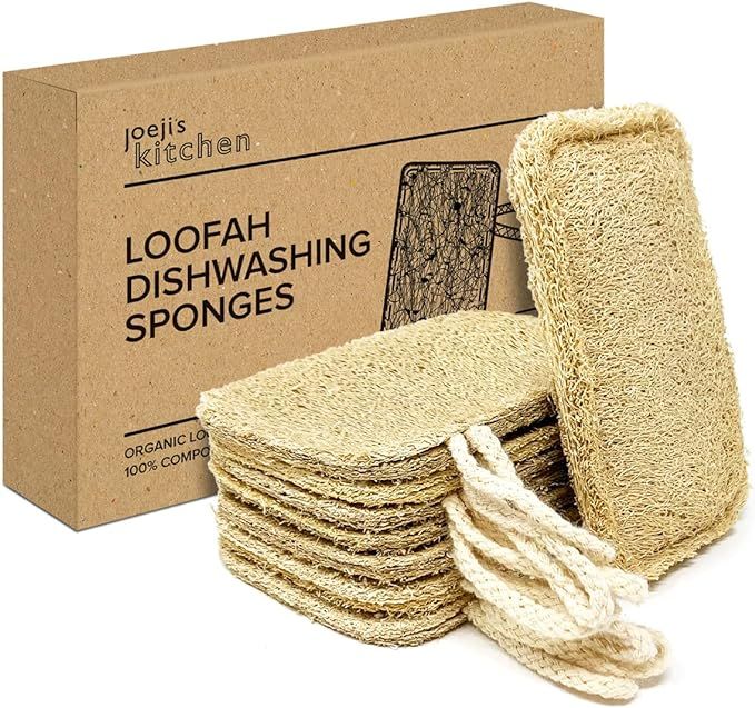 Joejis Pack of 8 Natural Eco Dishwasher Sponges - Sustainable Plastic Free & Biodegradable Loofah... | Amazon (UK)