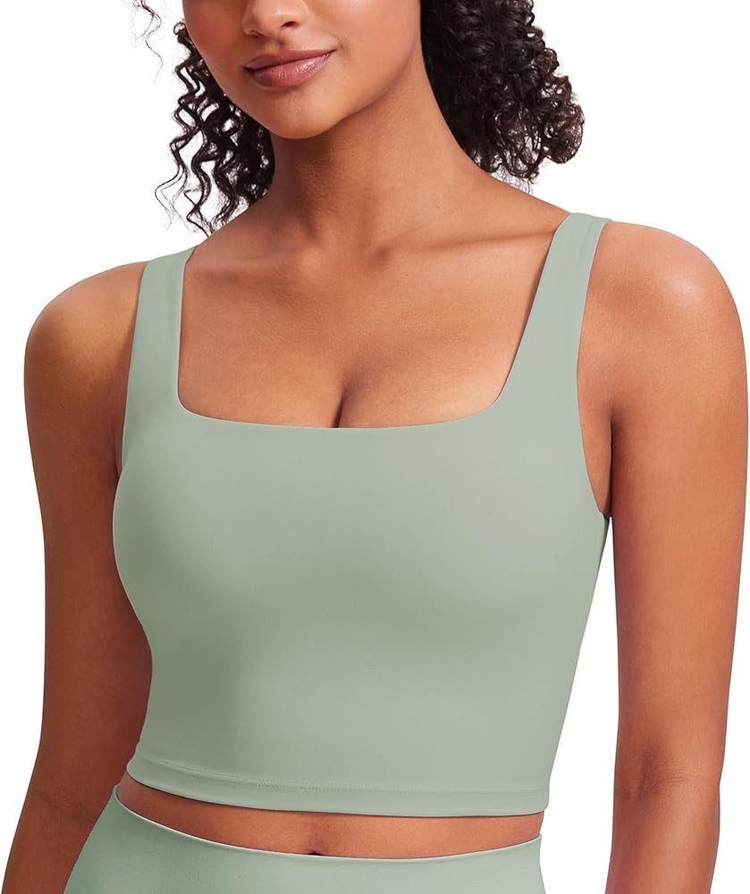 CRZ YOGA Butterluxe Square Neck Crop Tank Tops for Women - Workout Longline Sports Bras Padded Yo... | Amazon (US)