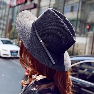 Faux Leather Belt Woven Sun Hat | YesStyle (US)