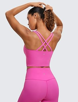 CRZ YOGA Womens Butterluxe Strappy Longline Sports Bra - Padded Criss Cross Yoga Workout Crop Tan... | Amazon (US)