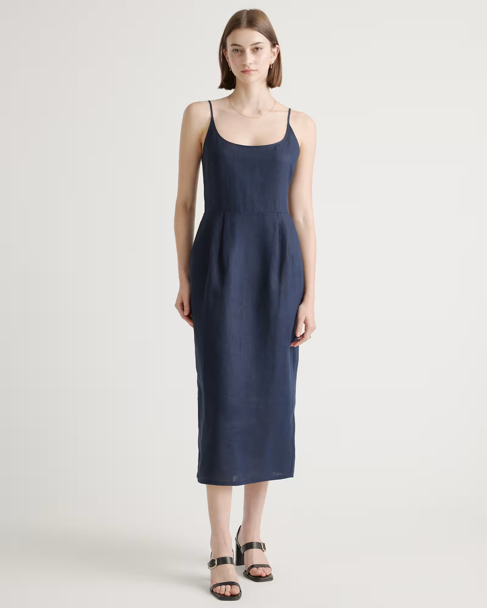 100% European Linen Scoop Neck Midi Dress in Deep Navy | Quince