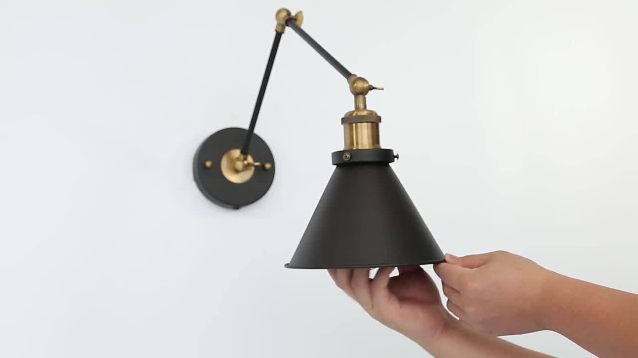 Matte Black Industrial Wall Sconce 1-Light Bell Swing Arm Desk Lamp Hardwired/Plug-In Modern Brass Wall Light | The Home Depot
