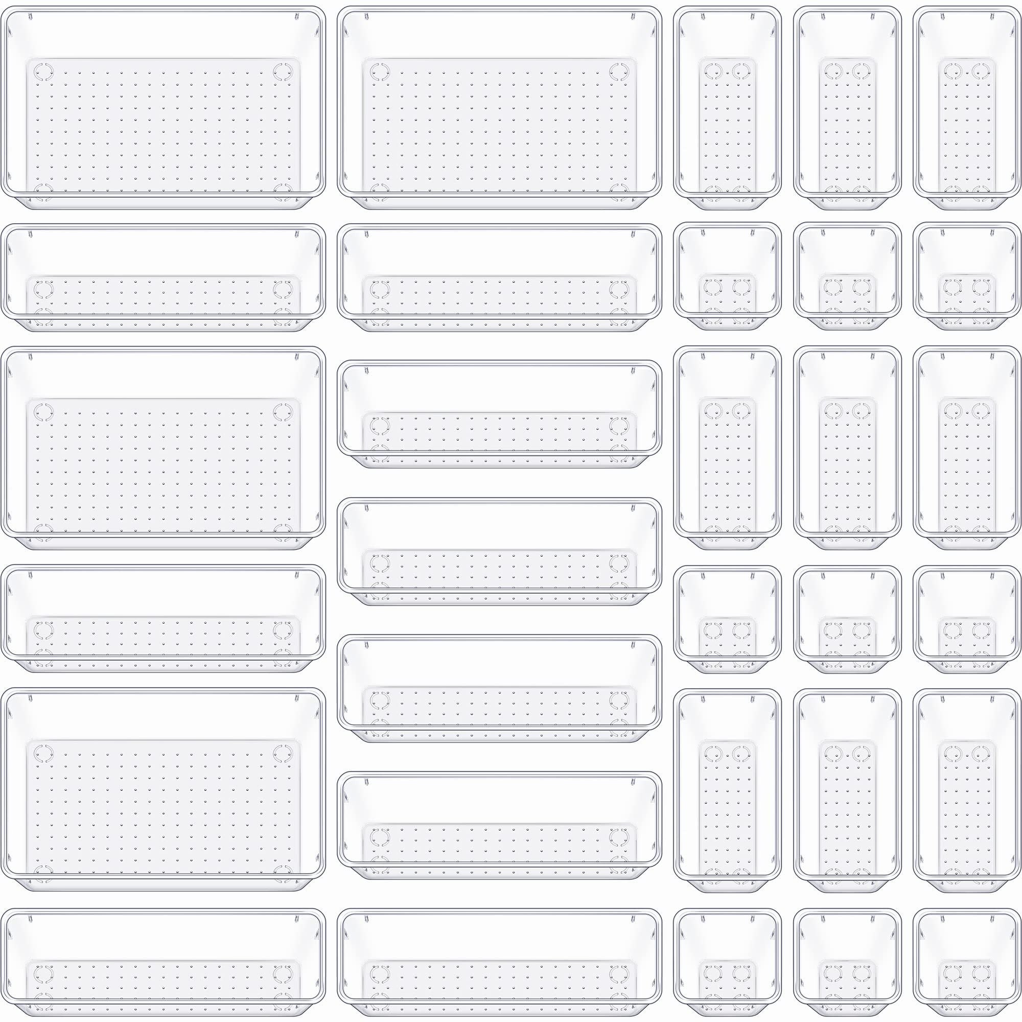 Kootek 31 Pcs Clear Plastic Drawer Organizer Set, 4-Size Bathroom Drawer Organizers Non-Slip Desk... | Amazon (US)