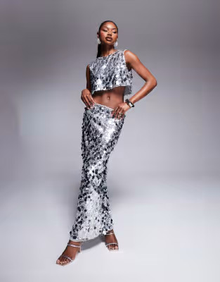 Rare London disc sequin bodycon maxi skirt in silver - part of a set | ASOS (Global)