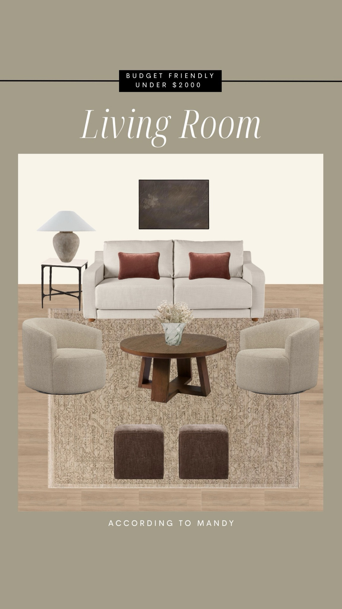 Curated Living Room Mood Board - Budget Friendly under $2000!

living room finds, budget friendly living room, affordable living room, walmart furniture, amazon area rug, wayfair finds, neutral living room 

#LTKStyleTip #LTKHome