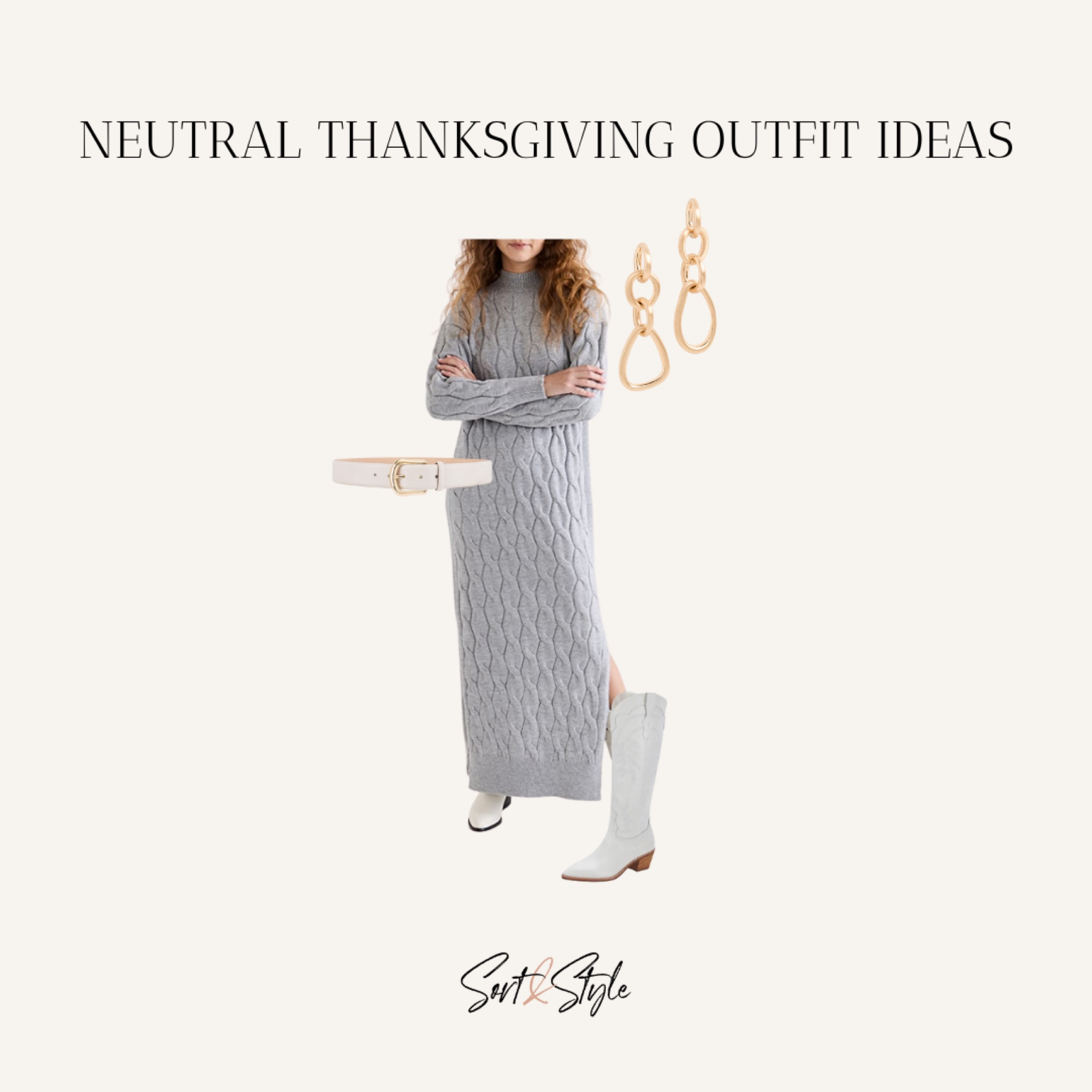 Neutral Thanksgiving Outfit Ideas - sweater dress & cowboy boots

#LTKunder100 #LTKstyletip #LTKSeasonal