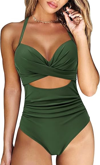 RXRXCOCO Women Cutout One Piece Swimsuit Tummy Control Cross Back Bathing Suit | Amazon (US)