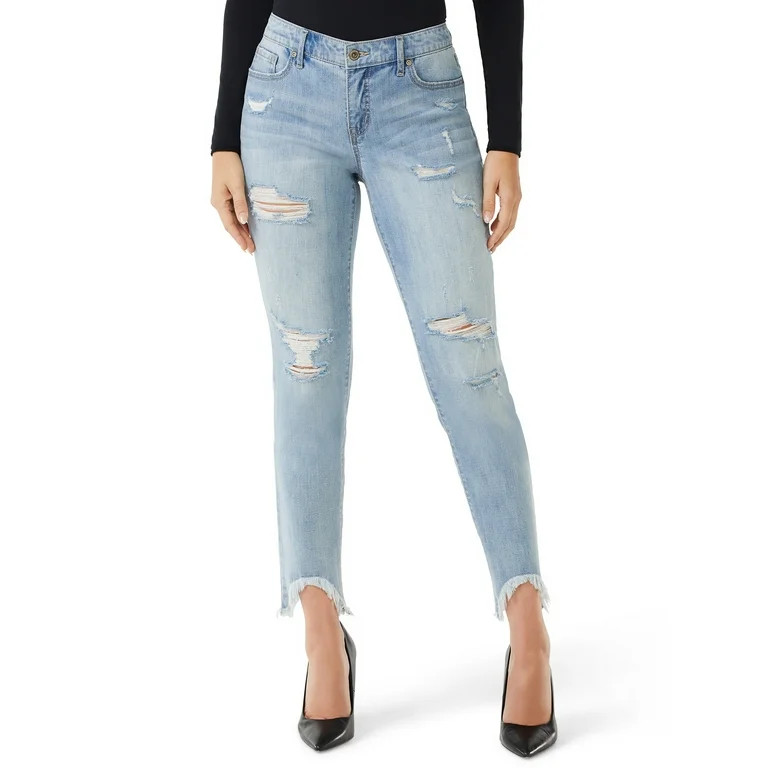 Sofia Jeans by Sofia Vergara Women's Bagi Boyfriend Distressed Jeans with Sharkbite Hem | Walmart (US)