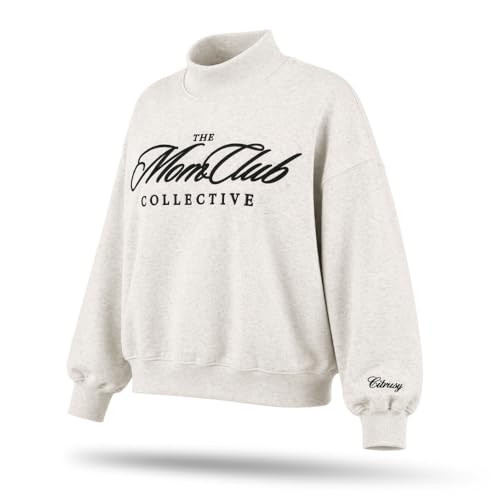 Amazon.com: CITRUSY Mom Club Mockneck Oversized Sweatshirt | Embroidered Mama Sweater | Mom Cloth... | Amazon (US)