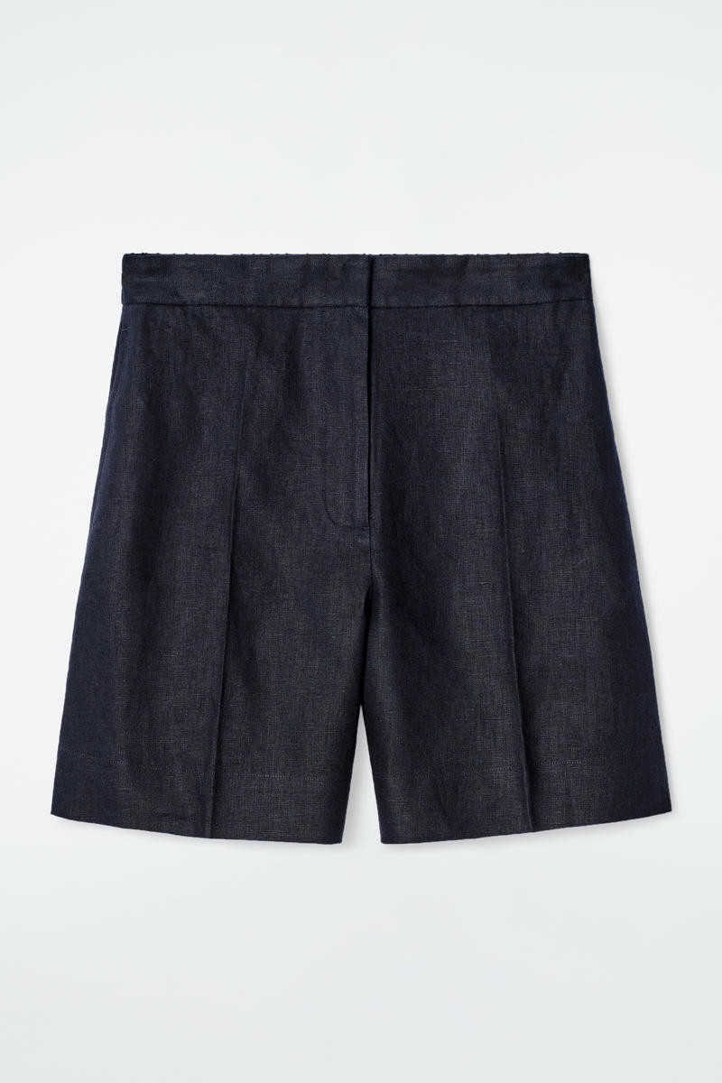 Tailored Elasticated Linen Shorts in Navy | COS (US)