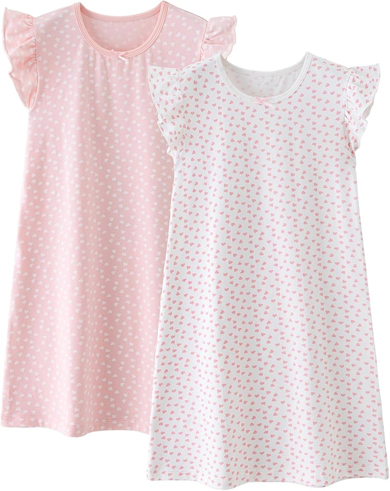BANGSAUR Girls' Dress Set Cotton Sleepshirts, Heart Print Princess Daily Dress, 2-Pack Casual Dre... | Amazon (US)