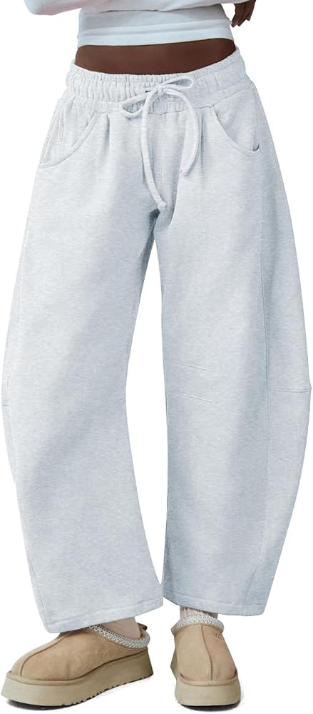 HeSaYep Women's Barrel Leg Sweatpants Casual Cotton Wide Leg Lounge Pants     Drawstring Baggy Wi... | Amazon (US)