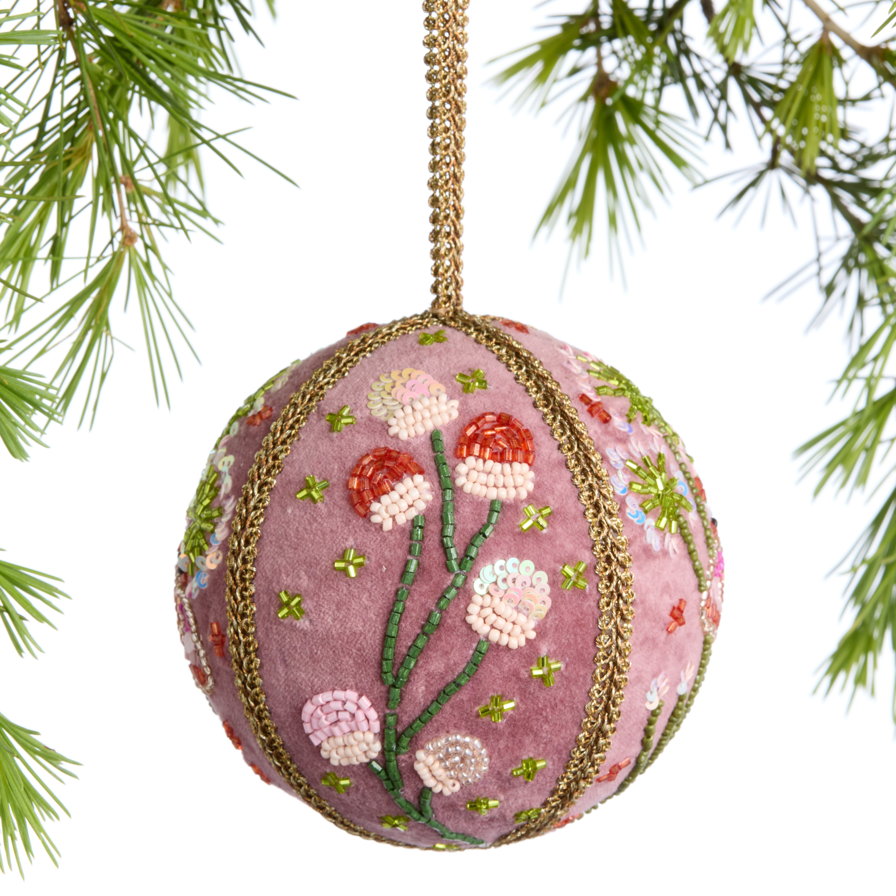Mauve Velvet Beaded Ball Ornament - World Market | World Market