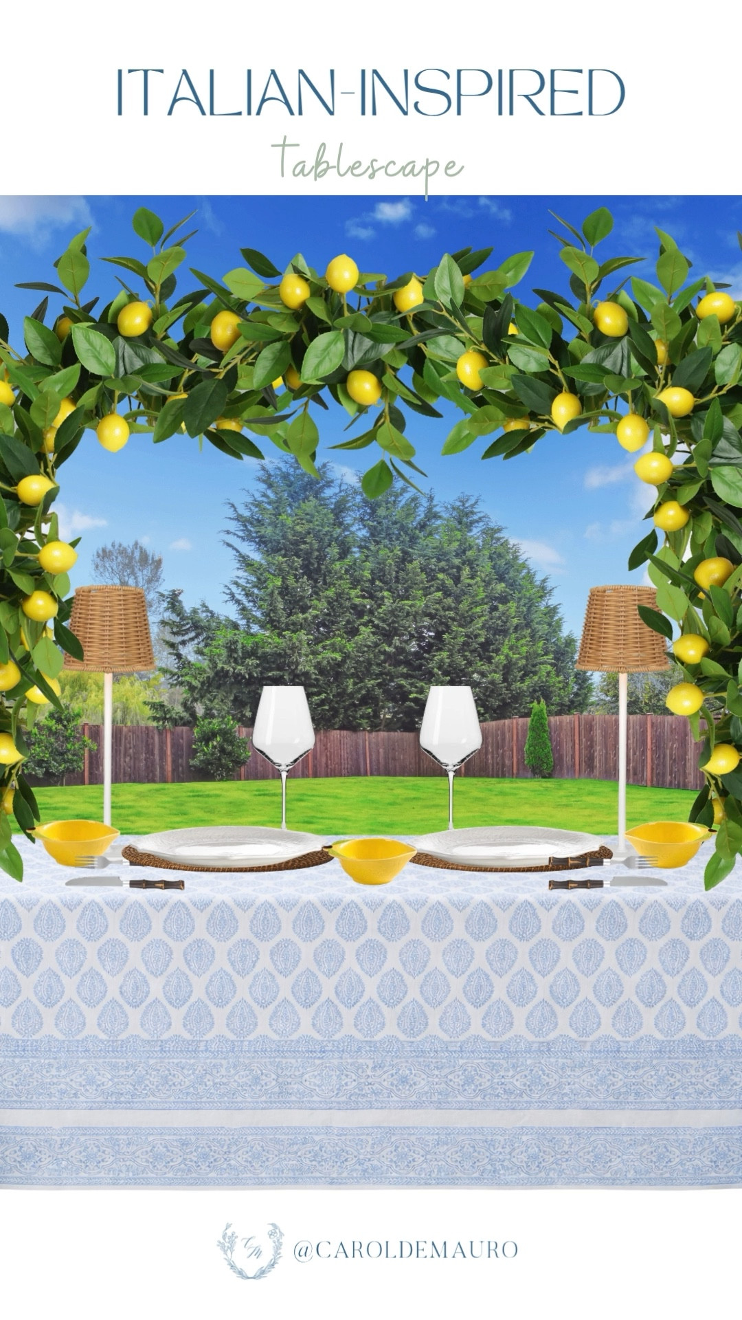 You can almost taste the limoncello with this gorgeous Italian-inspired setup! Turn your backyard brunch or lunch into a chic patio experience with a simple lemon garland and a patterned blue tablecloth.

amazon home, spring refresh, brunch inspo, tablescape idea, hostess tips, entertaining at home, tableware, italian inspired

#LTKSeasonal #LTKHome #LTKU