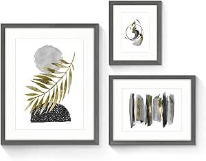 SunFlax Abstract Minimalist Painting Framed Art - Elegant Black and Gold Design Golden Palm Leaf ... | Amazon (US)