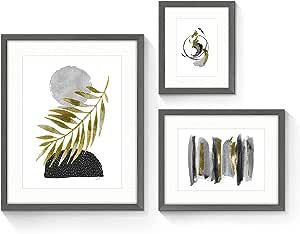 SunFlax Abstract Minimalist Painting Framed Art - Elegant Black and Gold Design Golden Palm Leaf ... | Amazon (US)