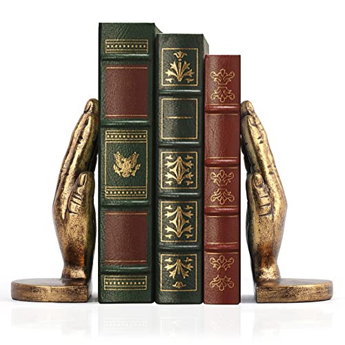Book Ends to Hold Books Heavy Duty - Book Ends for Shelves, MXARLTR Decorative Bookends for Heavy Books with Anti-Slip Base Book Stopper for Home Office Meditation Yoga Room Decor (Antique Brass) | Amazon (US)