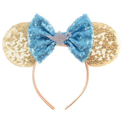 Seamoy Rose Gold Minnie Ears Headband, Princess Jasmine Sparkle Iridescent Silver Gold Blue Mouse Ears Headband for Women Girls | Amazon (US)