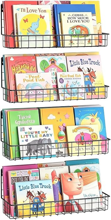 X-cosrack 4-Pack Wall Mounted Metal Kids Bookshelf, Floating Book Shelves for Kids Nursery Toddle... | Amazon (US)