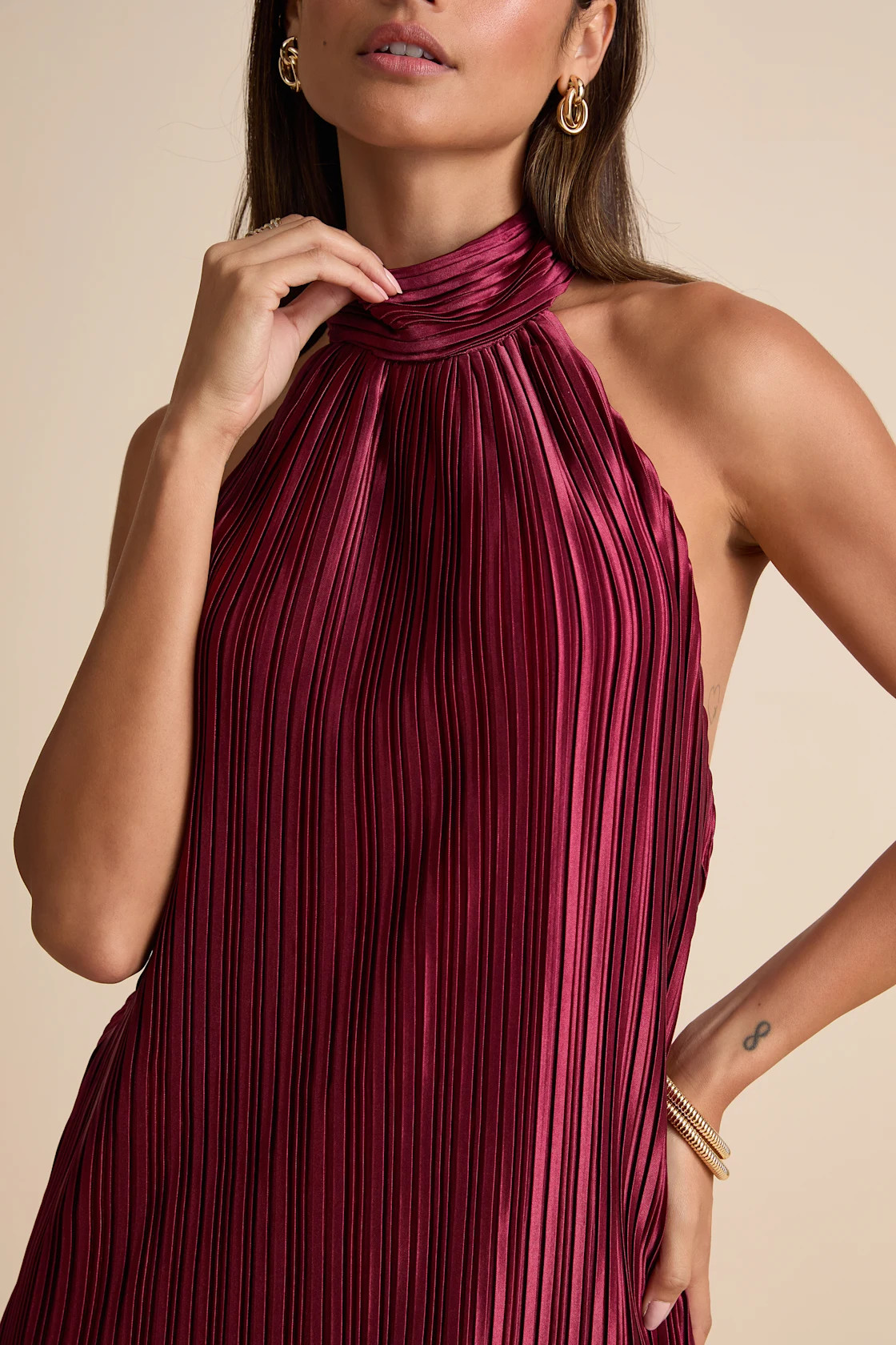 Gwenny Burgundy Satin Plisse Maxi Dress | Lulus