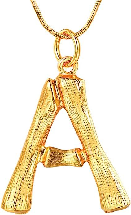 FOCALOOK Bamboo Initial Necklace Stainless Steel 18K Gold Plated Big Letter/Number Pendant Neckla... | Amazon (US)