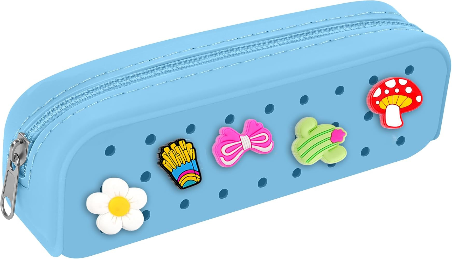 Silicone Small Pencil Pouch – Small Pencil Case with DIY Holes and 10 Decorative Charms, Multip... | Amazon (US)