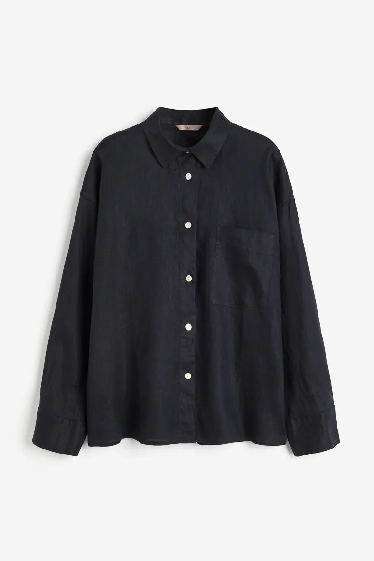 Oversized linen shirt - Black - Ladies | H&M GB | H&M (UK, MY, IN, SG, PH, TW, HK)