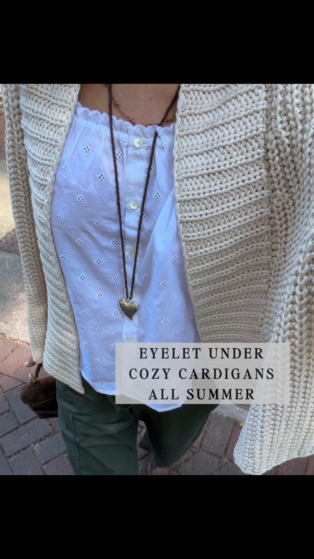 -Cotton pants TTS
-Eyelet top sz S
-cozy cardigan sz S @Brochu Walker