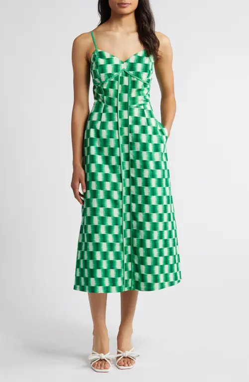 Du Paradis Cape Town Check Print Midi Dress in Green Checker at Nordstrom, Size Large | Nordstrom