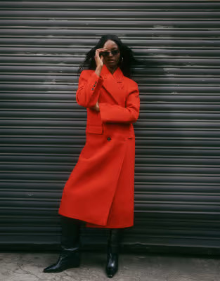 ASOS DESIGN twill dad wool mix coat in red | ASOS (Global)