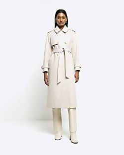 Cream belted longline trench coat | River Island (UK & IE)