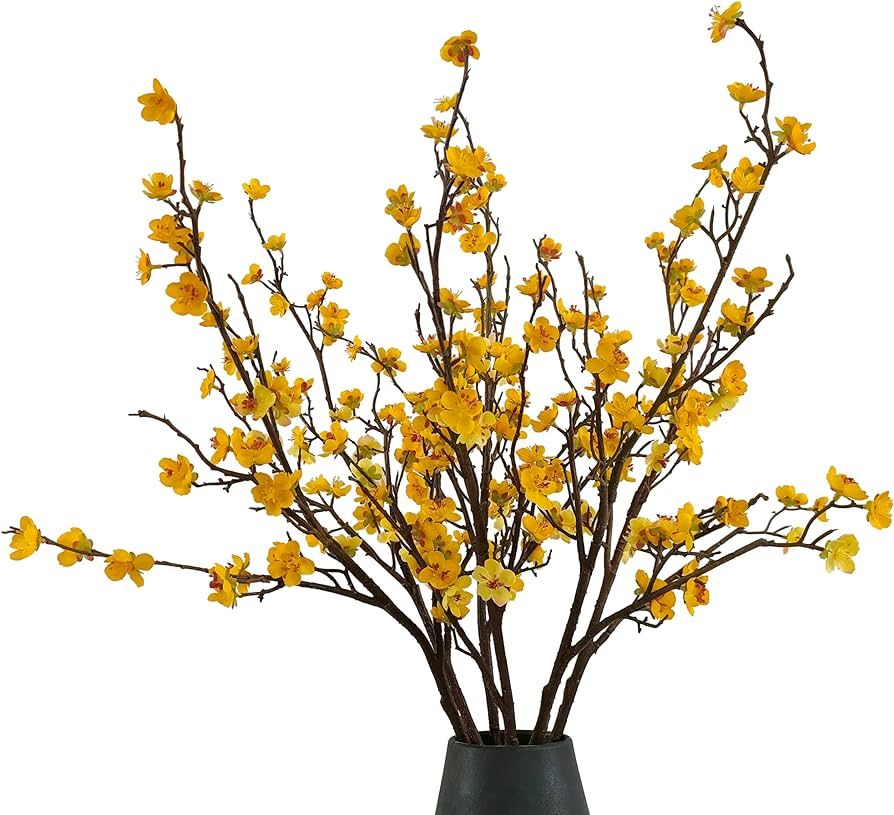 ARTIFIPLANT Plum Blossom Flowers Artificial,6Pcs Yellow Artificial Cherry Blossom Branches Flower... | Amazon (US)