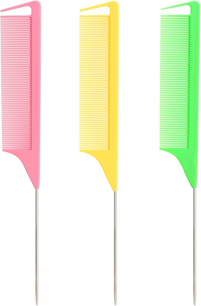 3-Pack Steel Pin Rat Tail Combs for Women Girls Professional Teasing Fine Tooth Parting Comb with... | Amazon (US)