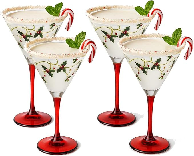 Meanplan Christmas Martini Glass Set of 4 Christmas Wine Glass Drinkware Festival Themed Beverage... | Amazon (US)