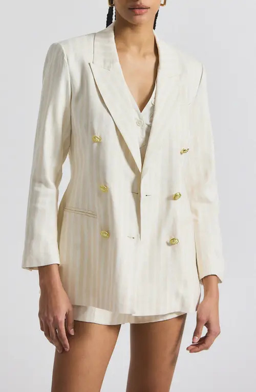 Derek Lam 10 Crosby Walter Stripe Double Breasted Linen Blend Jacket in Sand/White at Nordstrom, Size 14 | Nordstrom