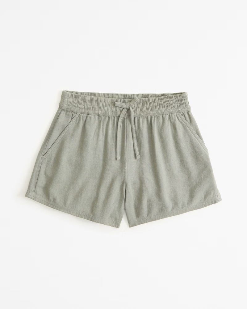 abercrombie kids girls linen-blend pull-on shorts in green - size 13/14 | Abercrombie & Fitch (US)