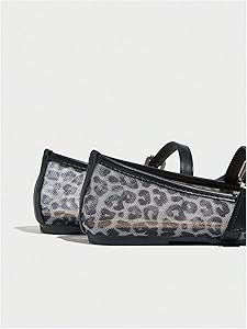 Milumia Women's Leopard Print Mesh Ballet Flats Trendy Square Closed Toe Maryjane Flat Shoes | Amazon (US)