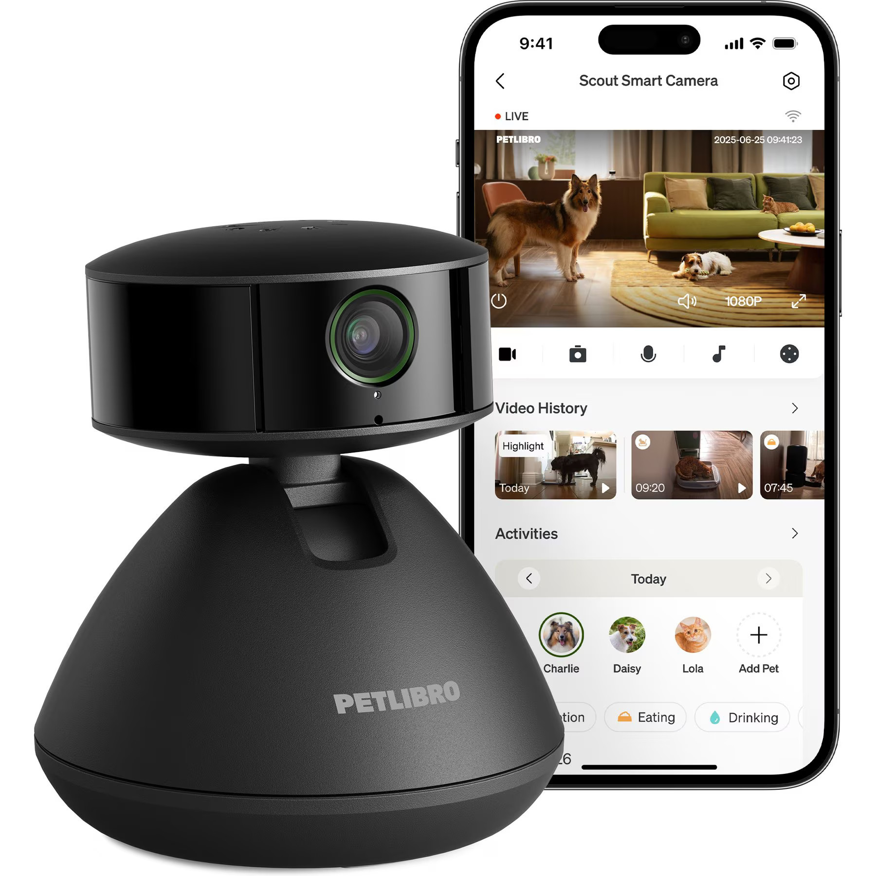 Petlibro Scout Smart Pet Camera with AI Multi-Pet Recognition, Black | Chewy