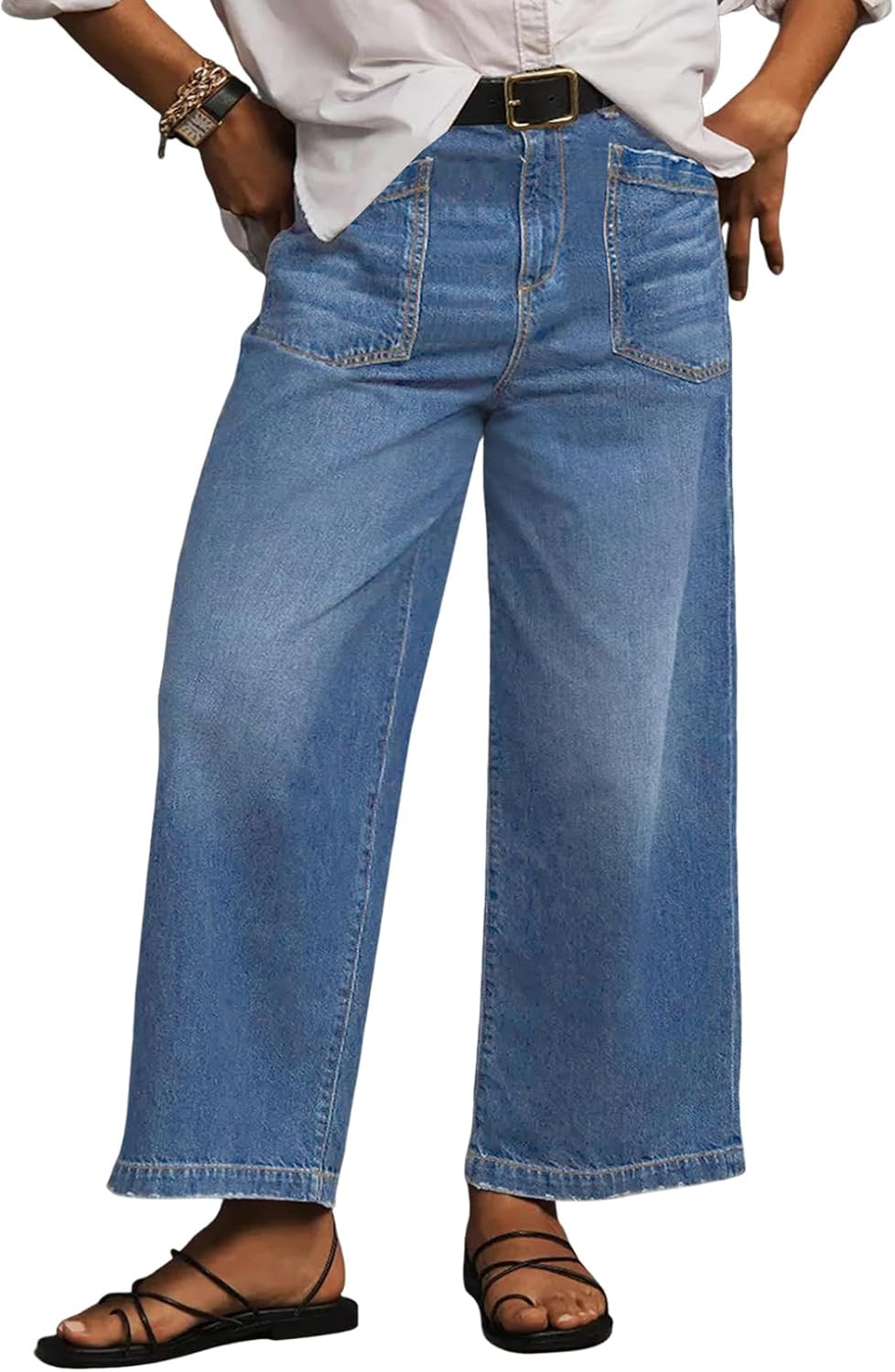 Eytino Plus Size Jeans for Women High Waisted Wide Leg Jeans Trendy Baggy Loose Stretchy Denim Pants with Pockets(1X-5X) | Amazon (US)