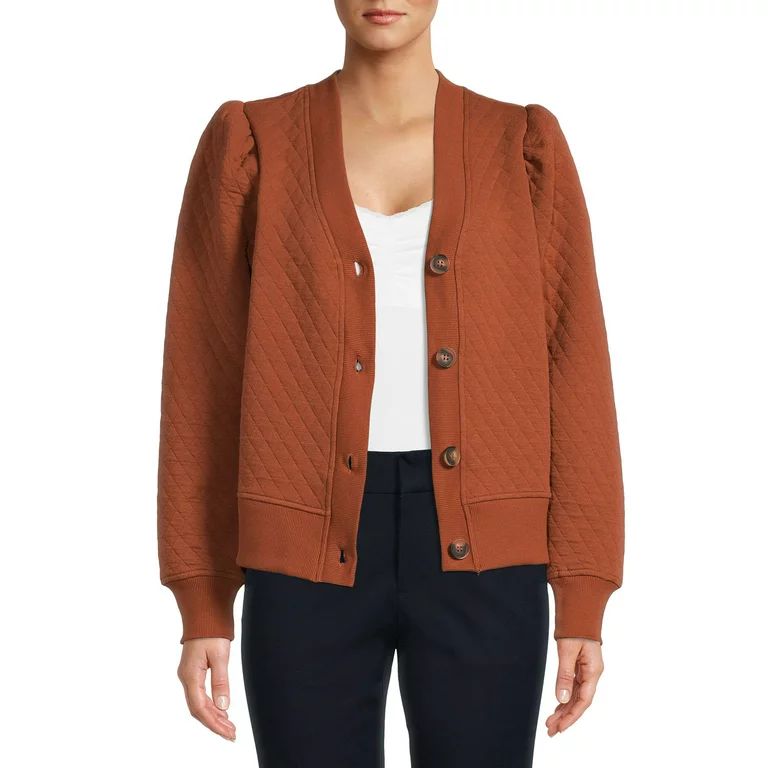 Time and Tru Women's Coordinating Quilted Puff Sleeve Top | Walmart (US)