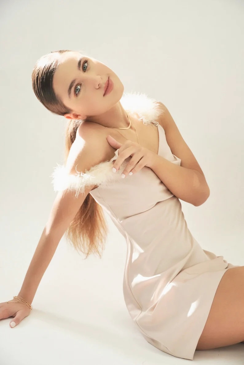 Beige Silk Slip Dress With Feather | Etsy | Etsy (US)