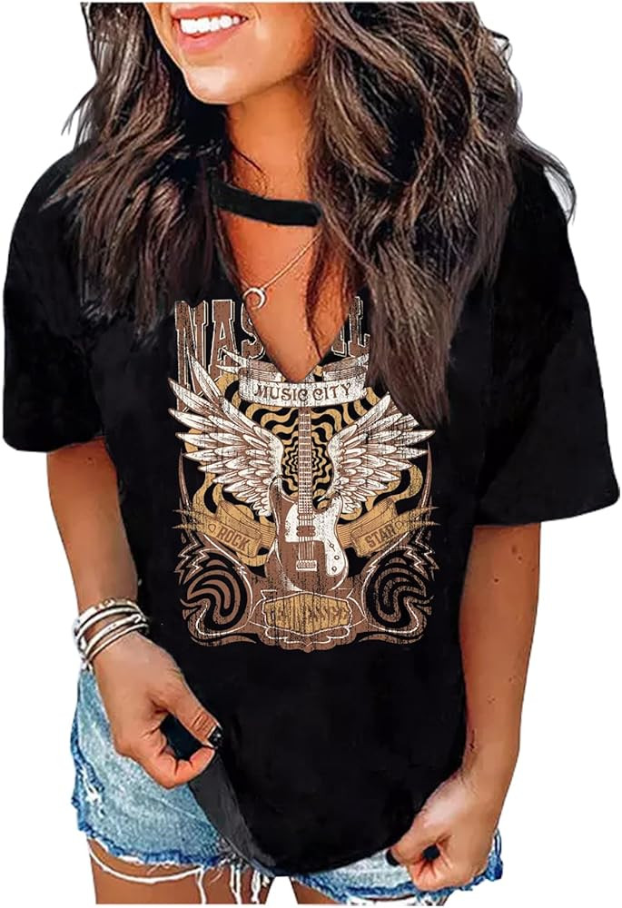 Smooth As Tennessee Whiskey & Sweet As Strawberry Wine Shirts Hollow Out V Neck T-Shirt Womens Ke... | Amazon (US)