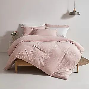 MILDLY Pink Duvet Cover Queen Size - Washed Microfiber Soft Comforter Cover Set 3 Piece Blush Bed... | Amazon (US)