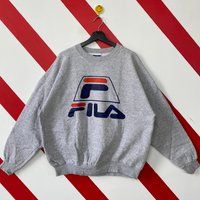Vintage Fila Sweatshirt Crewneck Streetwear Sweater Pullover Sport Jumper Print Logo Grey Size Xlarg | Etsy (US)
