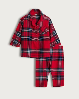 F&F Baby Cotton Blend Tartan Shirt and Bottoms Pyjamas in Red | Tesco F&F