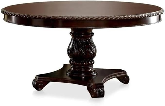 Pemberly Row 60" Round Pedestal Dining Table, Cherry Finish, Solid Wood and Veneer, Intricate Car... | Amazon (US)