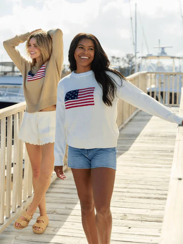 American Flag Sweater in Ivory | Beau & Ro