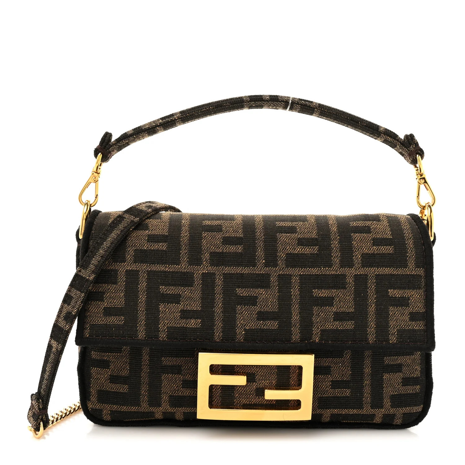 Fendi Fabric Jacquard FF 1974 Mini Baguette Tobacco Moro Black 1733204 | FASHIONPHILE (US)